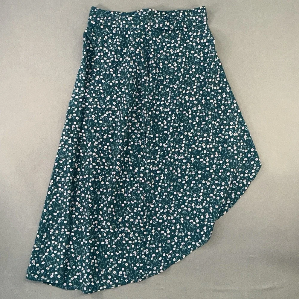 Green Floral Prairie Cottagecore Style High Low Skirt w/ Bow Size Large